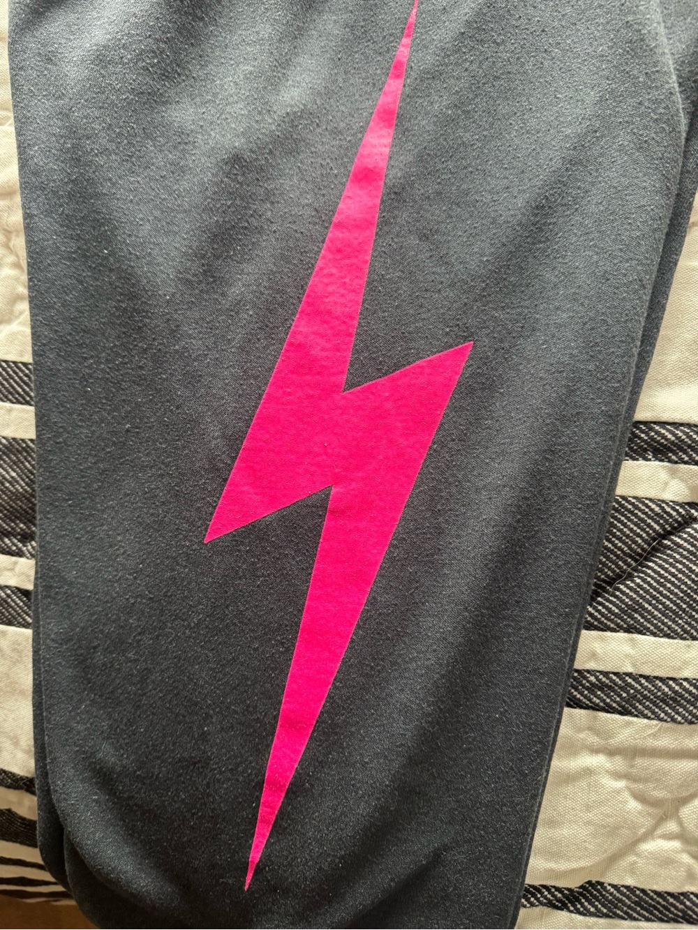 Aviator Nation Bolt Charcoal Sweatpants with neon pink bolt in size medium